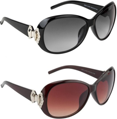 Irayz Over-sized, Butterfly, Wrap-around, Oval Sunglasses(For Women, Black)