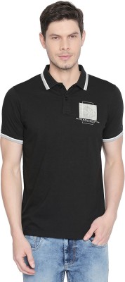 BASICS Solid Men Polo Neck Black T-Shirt