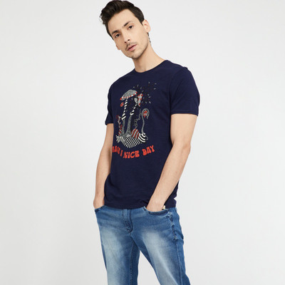 50% OFF on Lifestyle FORCA Printed Men Round Neck Dark Blue T