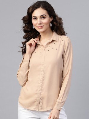 ZIMA LETO Casual Full Sleeve Solid Women Beige Top