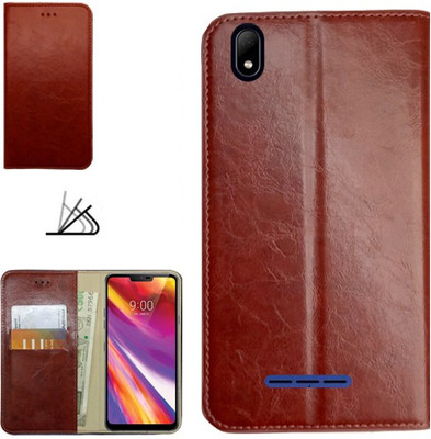 MYSHANZ Flip Cover for Lava Z62, Lava Z62 flip cover, Lava Z62 Desginer Flip cover, Lava Z62 mobile flip cover(Brown)