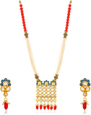 Sukkhi Alloy Gold-plated Red, Gold Jewellery Set(Pack of 1)