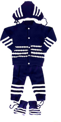 LITTLE PANDA Baby Boys & Baby Girls Casual Top Bootie, Pyjama, Cap(Dark Blue)