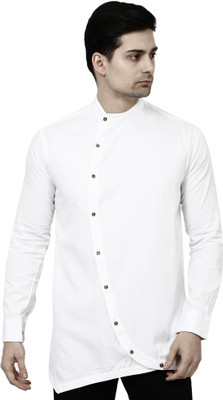 UD FABRIC Men Solid Trail Cut Kurta(White)