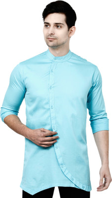 UD FABRIC Men Solid Trail Cut Kurta(Light Blue)