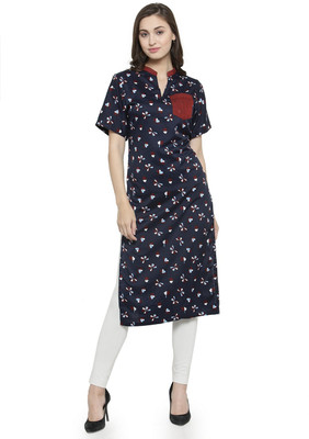 Enchanted Drapes Women Printed Straight Kurta(Blue)