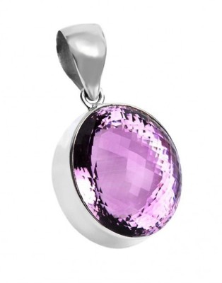 numeroastro Natural & Original Amethyst Gem Stone Pendant In Pure Silver With Lab Amethyst Stone Pendant