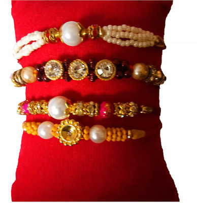 Dms Retail Bracelet FKRakhiscMIX4-039 Pearl Rakhi  Set(4 Rakhi With Roli Chawal)
