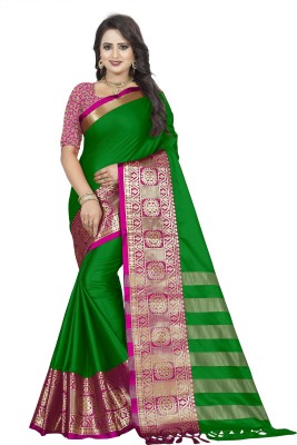 Hensi sarees shop Woven, Solid/Plain Paithani Cotton Linen, Jacquard Saree(Multicolor)