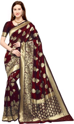 Kedar Fab Embellished Banarasi Silk Blend Saree(Maroon)
