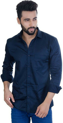 REHAN Men Solid Casual Dark Blue Shirt