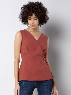 FabAlley Casual Sleeveless Solid Women Orange Top