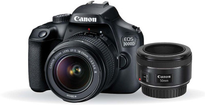 Canon EOS 3000D DSLR Camera Dual Kit with 18-55 mm + 50mm 1.8 STM lens (16 GB Memory Card & Carry Case)(Black)