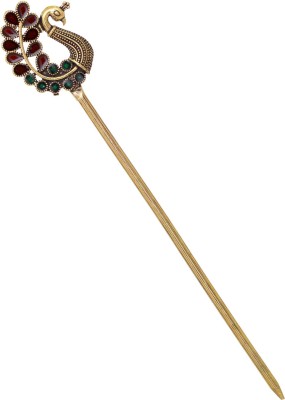 V L IMPEX Peacock Theme Gold Plated Maroon Colour Women Hair Sticks Bun Stick(Multicolor)