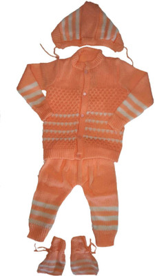 LITTLE PANDA Baby Boys & Baby Girls Casual Top Bootie, Pyjama, Cap(Orange)