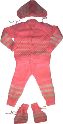 LITTLE PANDA Baby Boys & Baby Girls Casual Top Bootie, Pyjama, Cap(Pink)