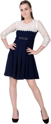 AD & AV Girls Mini/Short Casual Dress(Dark Blue, 3/4 Sleeve)