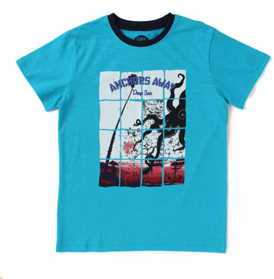 Cub McPaws Boys Printed Cotton Blend Regular T Shirt(Blue, Pack of 1)