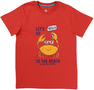 Cub McPaws Boys Typography, Printed Cotton Blend Regular T Shirt(Red, Pack of 1)