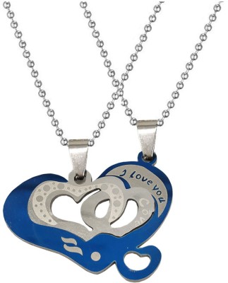Shiv Jagdamba Valentine Day Gift Dual Heart I Love You Couple Locket With 2 Chain His Her Lover Gift Stainless Steel Pendant