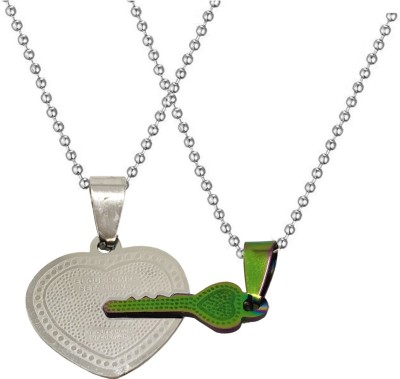 Shiv Jagdamba Valentine Day Gift Love Heart Lock And Key Couple Locket With 2 Chain His Her Lover Gift Stainless Steel Pendant