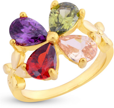 Sukkhi Shimmering Chunky Floral Gold Plated Ring Alloy Crystal Gold Plated Ring