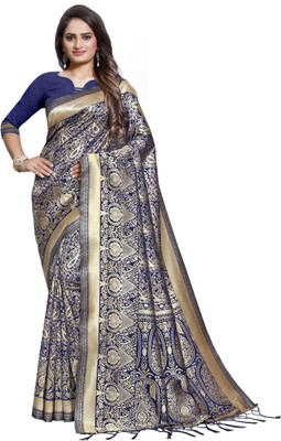Ratnavati Printed Banarasi Silk Blend Saree(Dark Blue)