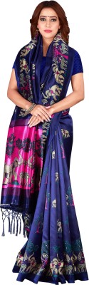 Kuki Fashion Printed Bollywood Cotton Silk Saree(Blue)