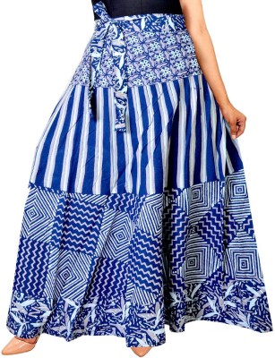 Gorangani Printed Women Wrap Around Blue Skirt