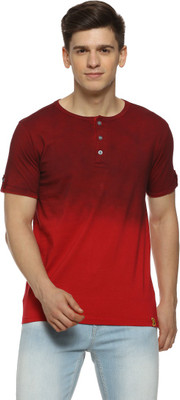 CAMPUS SUTRA Tie & Dye Men Henley Neck Maroon T-Shirt