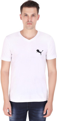 Gajari Solid Men V Neck White T-Shirt