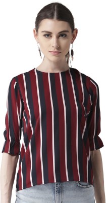 Style Quotient Casual Half Sleeve Striped Women Maroon Top