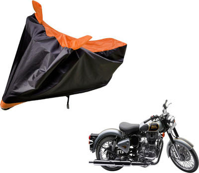 Auto Hub Two Wheeler Cover for Royal Enfield(Classic 500, Black, Orange)