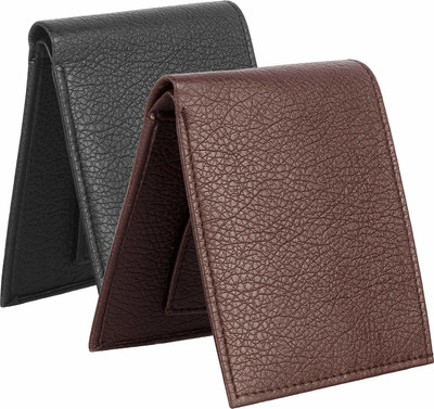 sskk Men Black, Brown Artificial Leather Wallet(3 Card Slots, Pack of 2)