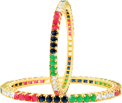 Divastri Copper Crystal Gold-plated Bangle Set(Pack of 2)