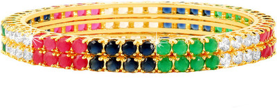 YELLOW CHIMES Copper Crystal Gold-plated Bangle Set(Pack of 2)