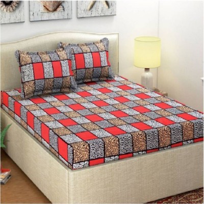 Panipat Textile Hub 140 TC Microfiber Double 3D Printed Fitted & Flat Bedsheet(Pack of 1, Red)