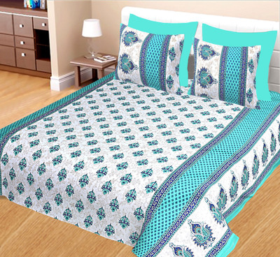 keeha 104 TC Cotton Double Printed Bedsheet(Pack of 1, sky)