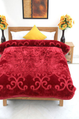 Oshano Solid Single Mink Blanket for  Heavy Winter(Polyester, Red)