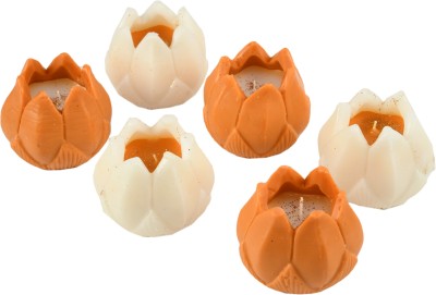 Sitara Crafts Wax Handmade Lotus Candle,Gift Pack of 6,Unscented,Decorative, Smokeless, Home Decor Candle(White, Orange, Pack of 6)