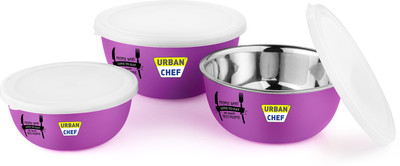 Urban Chef Flora Microwave Safe Steel Vegetable Bowl(Purple, Pack of 3)