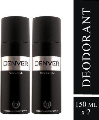 DENVER Black Code Body Deodorant Spray  -  For Men (300 ml, Pack of 2)