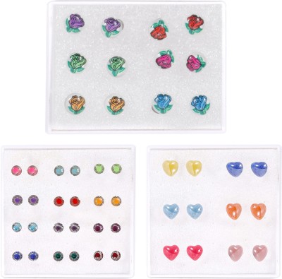 Shipaara Transparent Flower Design Stud Multi Colour Earring for girls 24 pair Beads Plastic Stud Earring