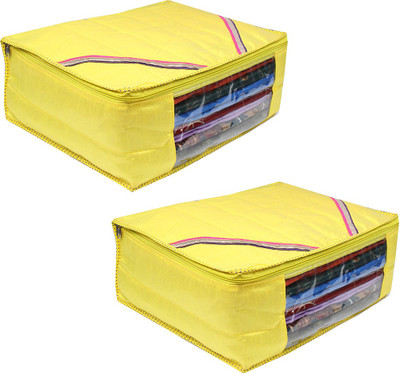 PRETTY KRAFTS Saree Cover Large Dots Prints Boundary with Bow Wardrobe Organiser/Clothes Bag F1522_Yellow2(Yellow)