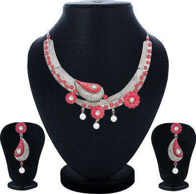 Sukkhi Alloy Rhodium Pink Jewellery Set(Pack of 1)