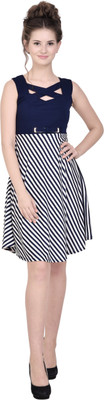 AD & AV Women Fit and Flare Blue Above Knee/Mid Thigh Length Dress