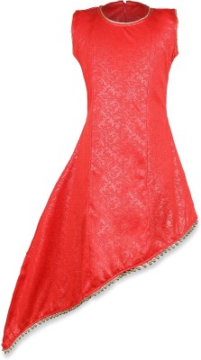 TINY TOON Girls Midi/Knee Length Casual Dress(Red, Sleeveless)