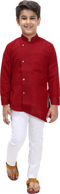 Fourfolds Boys Festive & Party Kurta and Pyjama Set(Maroon Pack of 1)