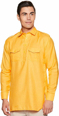 Royal Heritage Men Solid Pathani Kurta(Yellow)