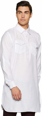 Royal Heritage Men Solid Pathani Kurta(White)